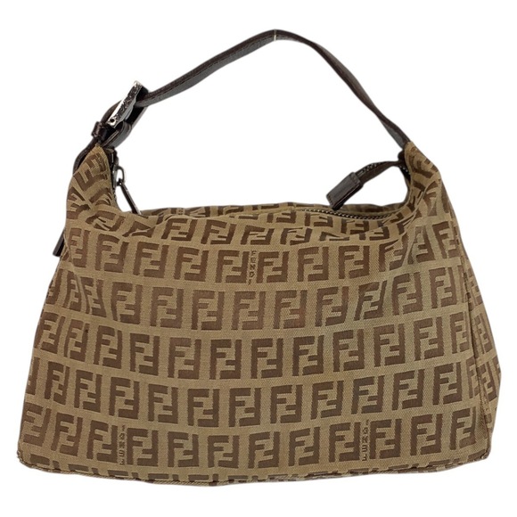 FENDI Handbags - FENDI Zucchino Brown Beige Canvas Leather Handbag 8N0005 for Women